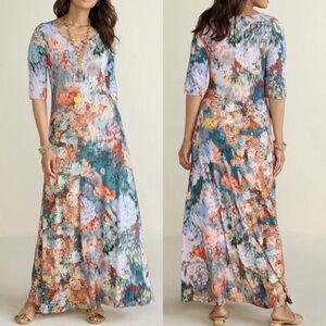 Soft Surroundings Nanette Watercolor Maxi Dress Scoop neck Floral Abstract 1X